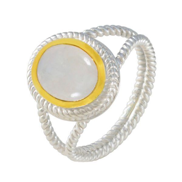 Rainbow Moonstone Solitaire Middle Eastern 925 Silver White Gems Classic Rope Wire Ring Jewelry
