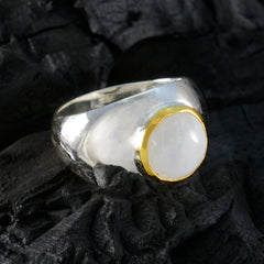 Rainbow Moonstone Solitaire German 925 Silver White Gemstone Eye catching Glamorous Ring Jewelry