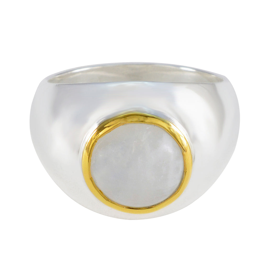 Rainbow Moonstone Solitaire German 925 Silver White Gemstone Eye catching Glamorous Ring Jewelry