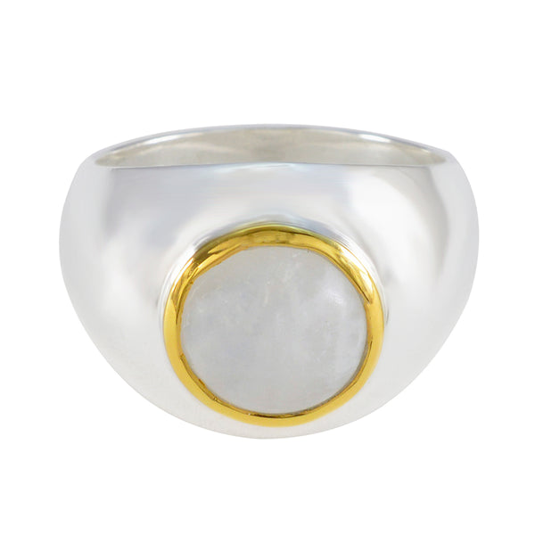 Rainbow Moonstone Solitaire German 925 Silver White Gemstone Eye catching Glamorous Ring Jewelry