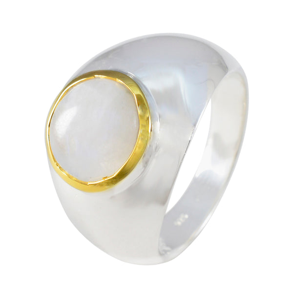 Rainbow Moonstone Solitaire German 925 Silver White Gemstone Eye catching Glamorous Ring Jewelry