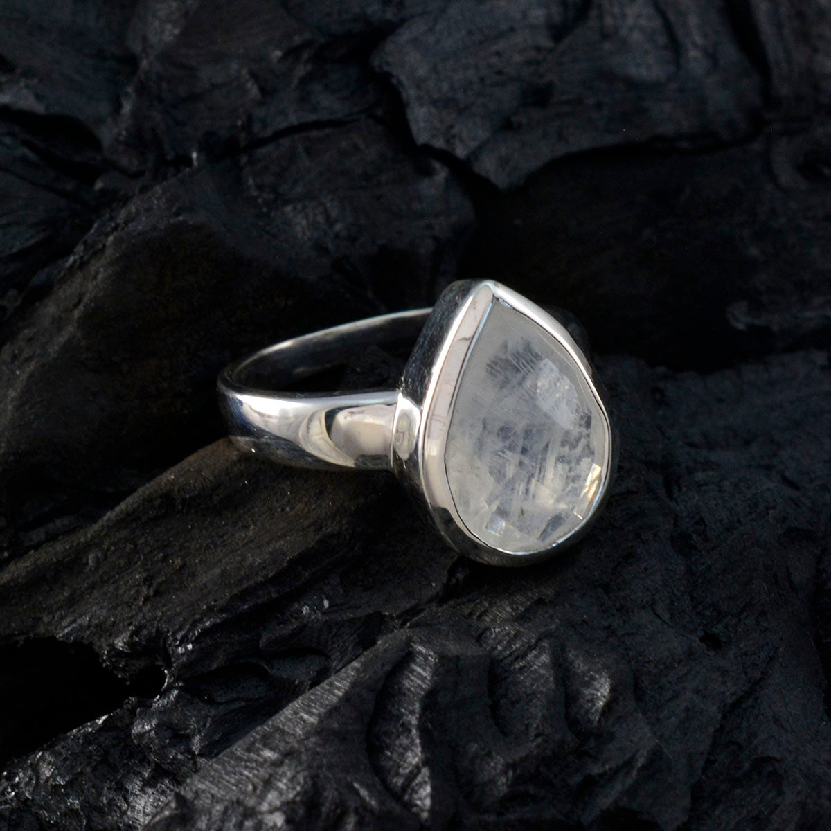 Rainbow Moonstone Solitaire Egyptian 925 Sterling Silver White Gems Minimal valentine Ring Jewelry