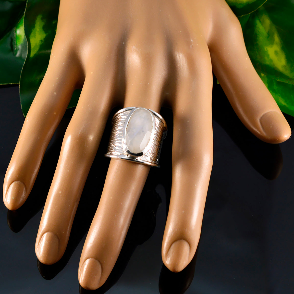 Rainbow Moonstone Solitaire German 92.5 Silver White Gemstone Statement Heritage Ring Jewellery