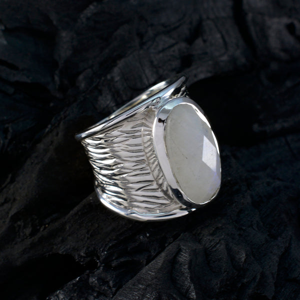 Rainbow Moonstone Solitaire German 92.5 Silver White Gemstone Statement Heritage Ring Jewellery