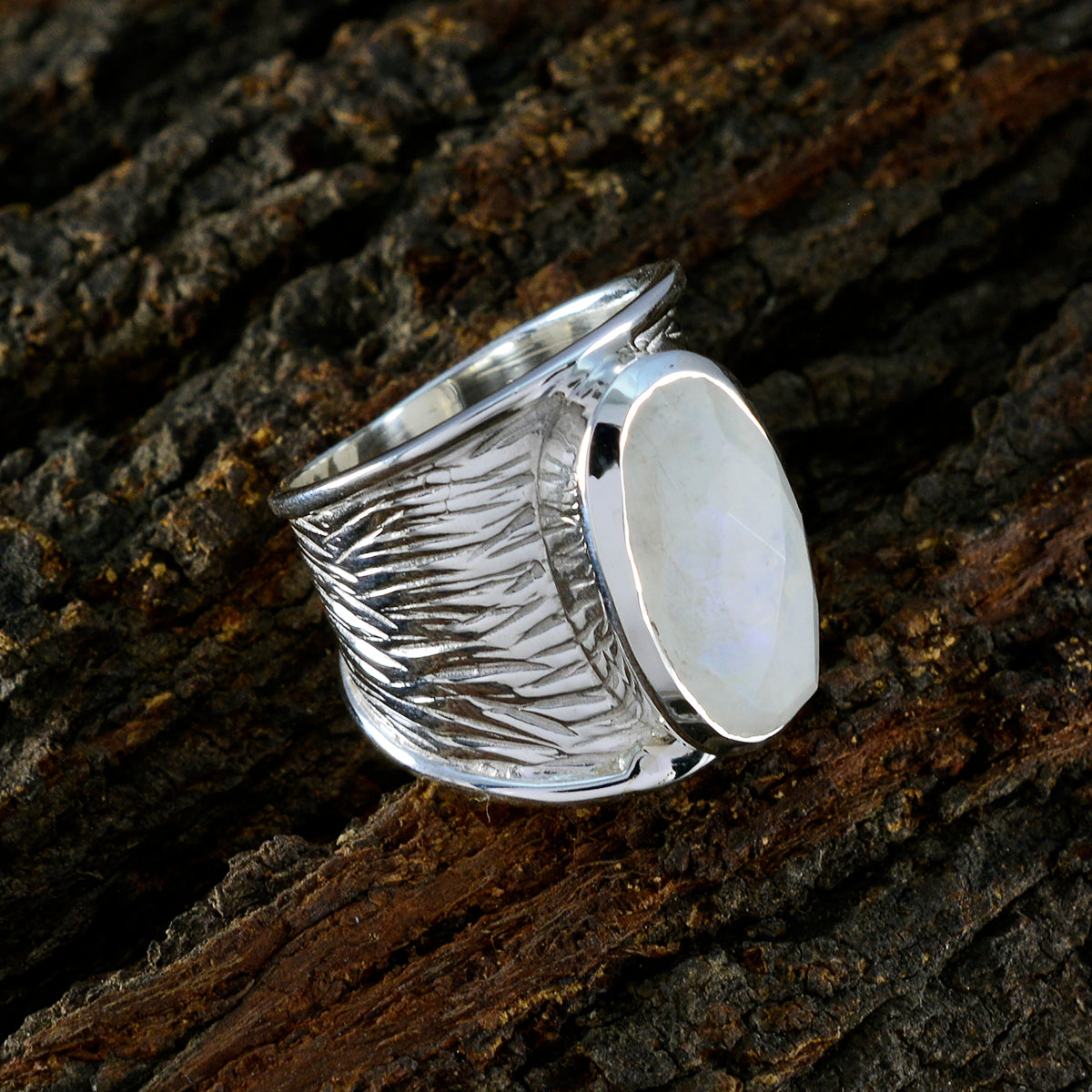 Rainbow Moonstone Solitaire German 92.5 Silver White Gemstone Statement Heritage Ring Jewellery