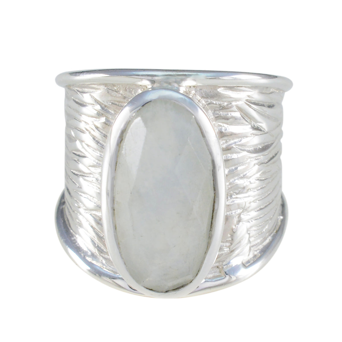 Rainbow Moonstone Solitaire German 92.5 Silver White Gemstone Statement Heritage Ring Jewellery