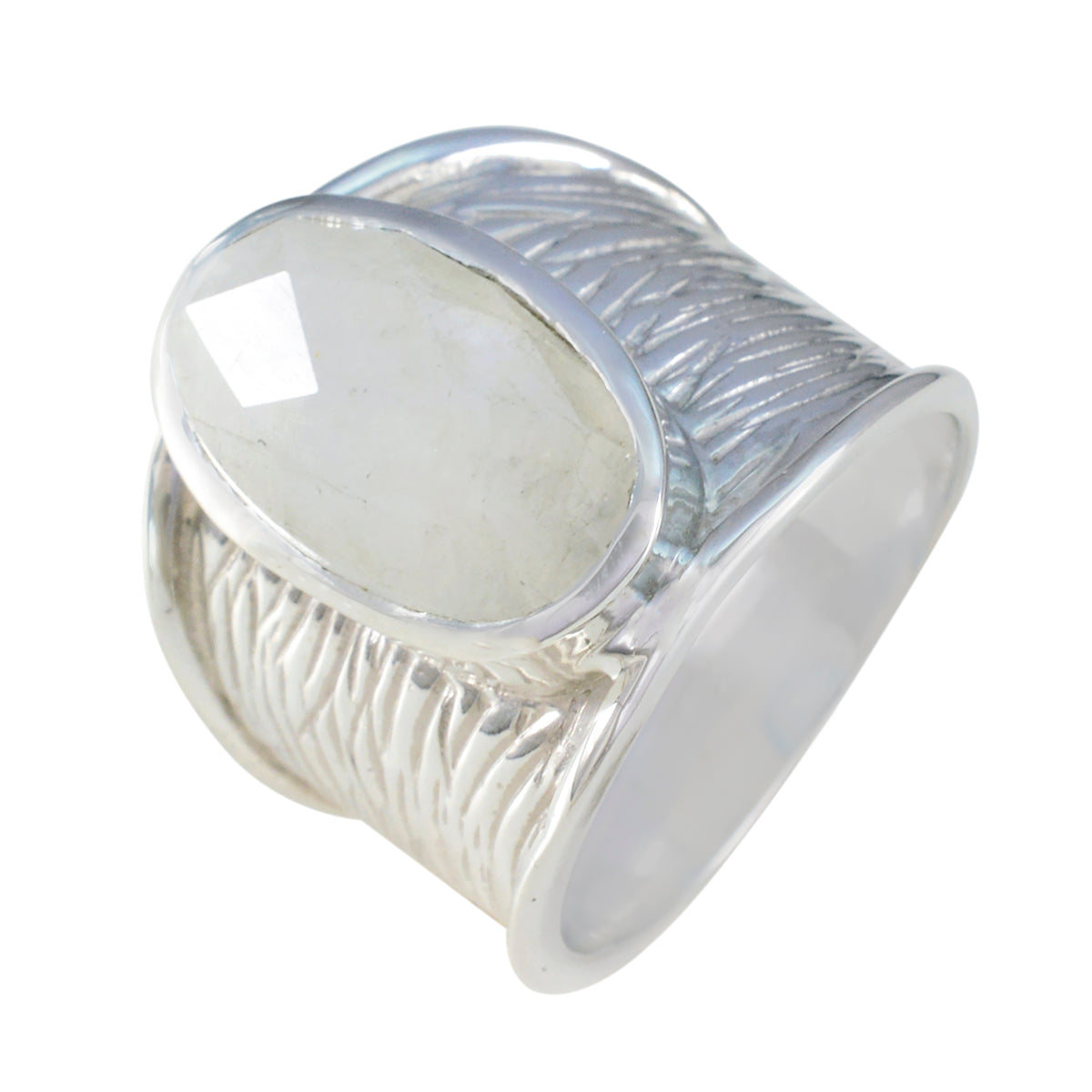 Rainbow Moonstone Solitaire German 92.5 Silver White Gemstone Statement Heritage Ring Jewellery