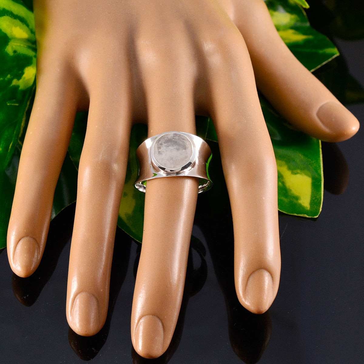 Rainbow Moonstone Solitaire Italian 925 Sterling Silver White Gemstone Edgy Armor Band Jewelry