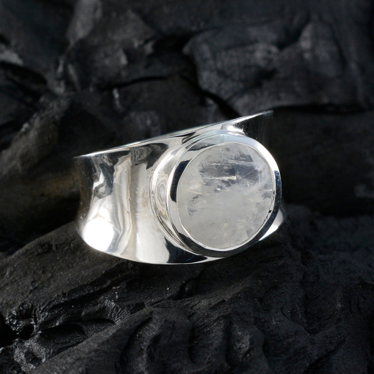 Rainbow Moonstone Solitaire Italian 925 Sterling Silver White Gemstone Edgy Armor Band Jewelry