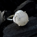 Rainbow Moonstone Solitaire French 925 Silver White Gemstones Minimal Luxurious Ring Jewellery