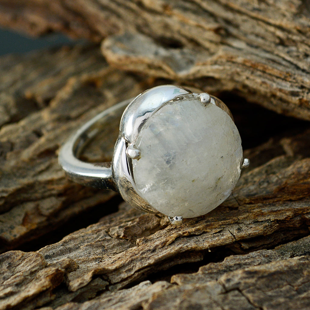 Rainbow Moonstone Solitaire French 925 Silver White Gemstones Minimal Luxurious Ring Jewellery