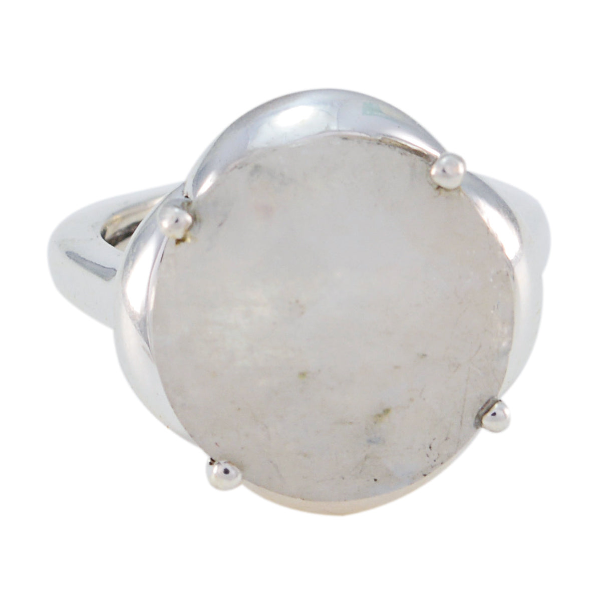 Rainbow Moonstone Solitaire French 925 Silver White Gemstones Minimal Luxurious Ring Jewellery