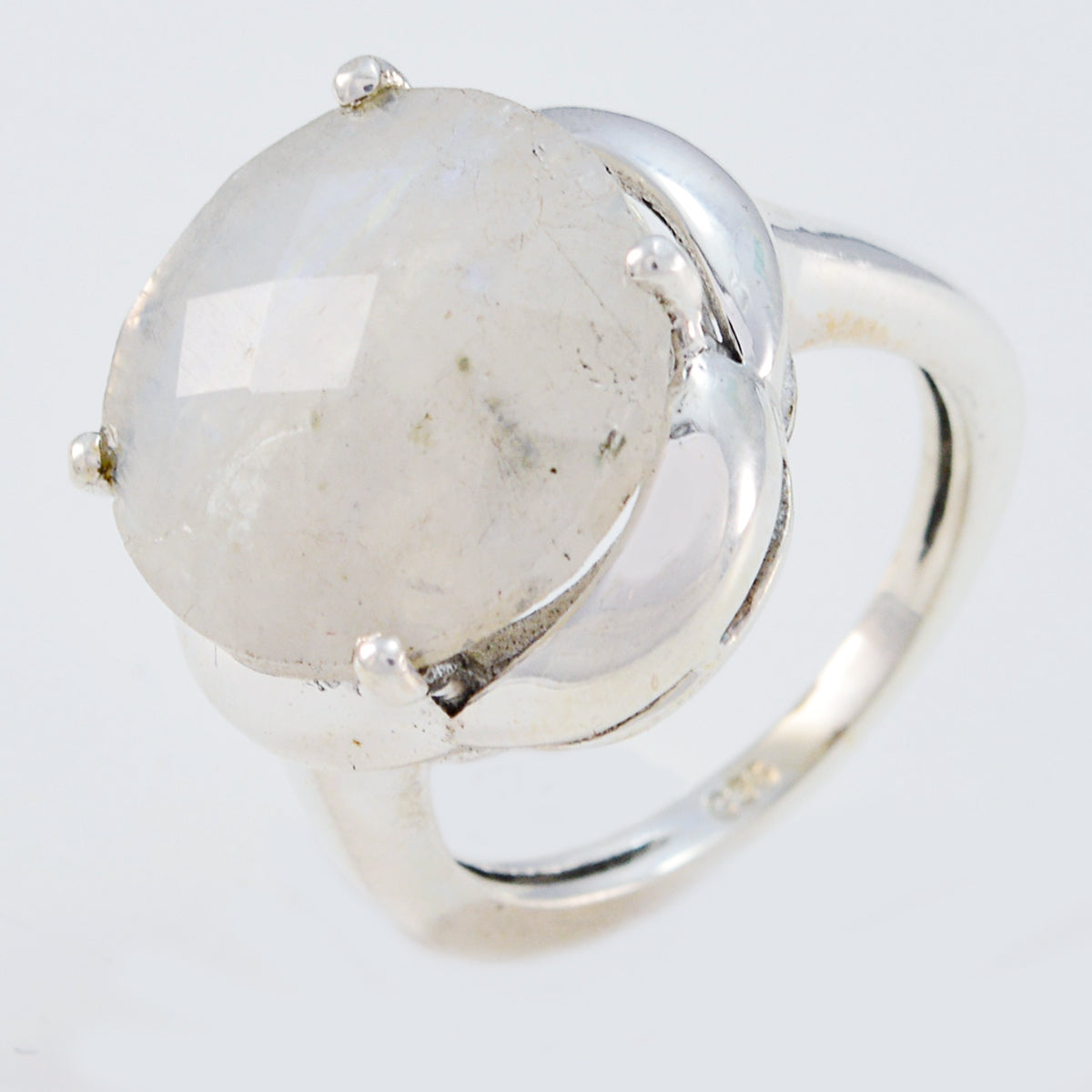 Rainbow Moonstone Solitaire French 925 Silver White Gemstones Minimal Luxurious Ring Jewellery