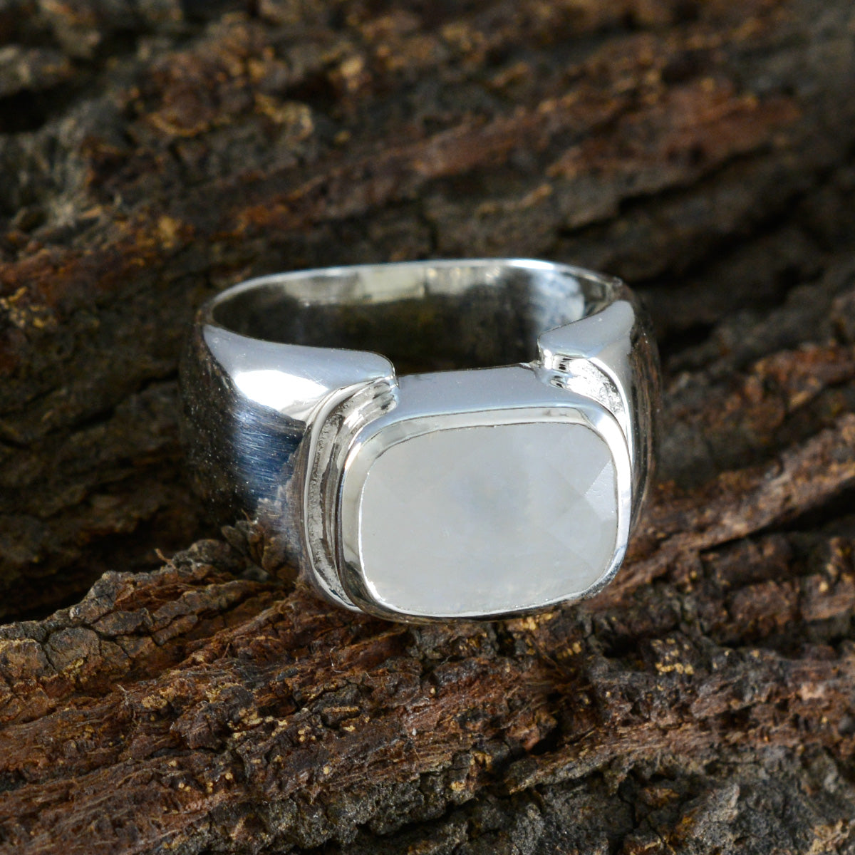 Rainbow Moonstone Solitaire French Sterling Silver White Gems Essential  Contemporary Ring Jewellery