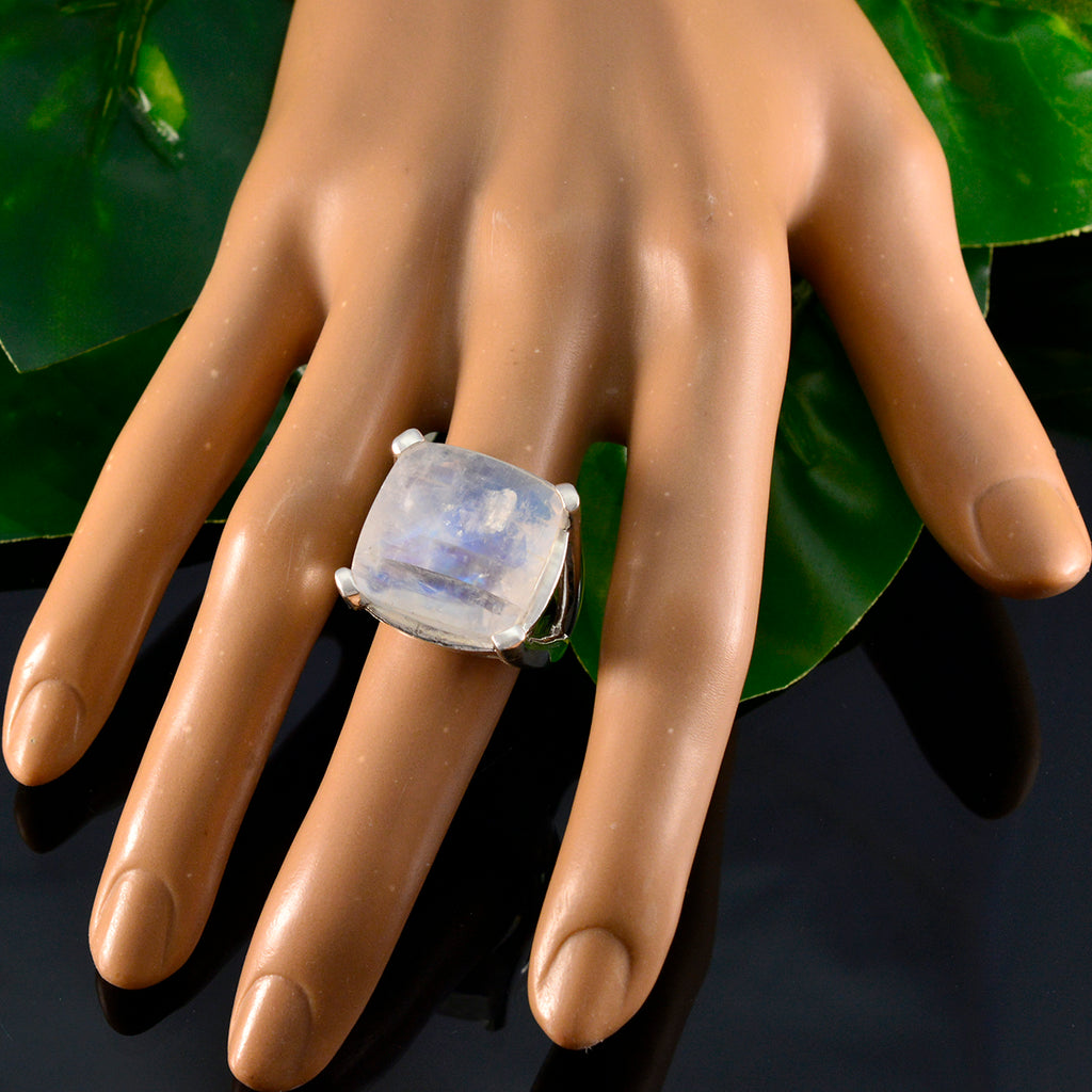 Rainbow Moonstone Solitaire Italian Sterling Silver White Gems Chunky Vintage Ring Jewelry