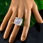 Rainbow Moonstone Solitaire Italian Sterling Silver White Gems Chunky Vintage Ring Jewelry