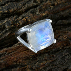 Rainbow Moonstone Solitaire Italian Sterling Silver White Gems Chunky Vintage Ring Jewelry