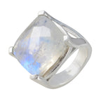 Rainbow Moonstone Solitaire Italian Sterling Silver White Gems Chunky Vintage Ring Jewelry
