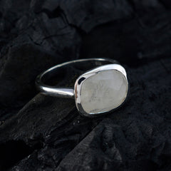 Rainbow Moonstone Solitaire Moroccan 925 Sterling Silver White Gemstones Minimal Glamorous Ring Jewelry