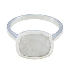 Rainbow Moonstone Solitaire Moroccan 925 Sterling Silver White Gemstones Minimal Glamorous Ring Jewelry