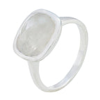 Rainbow Moonstone Solitaire Moroccan 925 Sterling Silver White Gemstones Minimal Glamorous Ring Jewelry