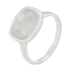 Rainbow Moonstone Solitaire Moroccan 925 Sterling Silver White Gemstones Minimal Glamorous Ring Jewelry