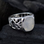 Rainbow Moonstone Solitaire Italian Silver White Gemstone Minimal Filigree Ring Jewellery