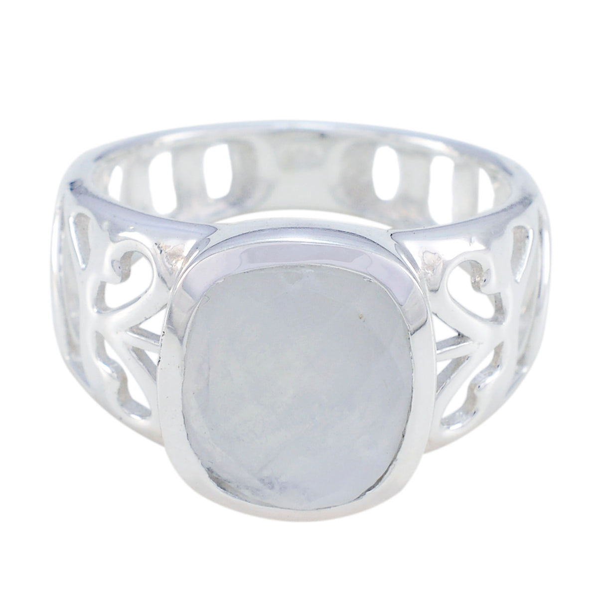 Rainbow Moonstone Solitaire Italian Silver White Gemstone Minimal Filigree Ring Jewellery Hoofdafbeelding