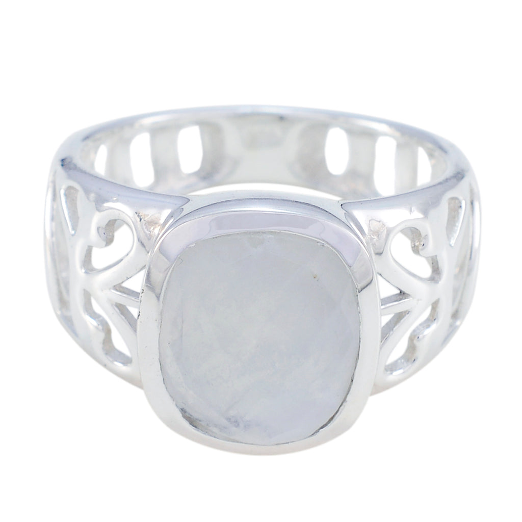 Rainbow Moonstone Solitaire Italian Silver White Gemstone Minimal Filigree Ring Jewellery