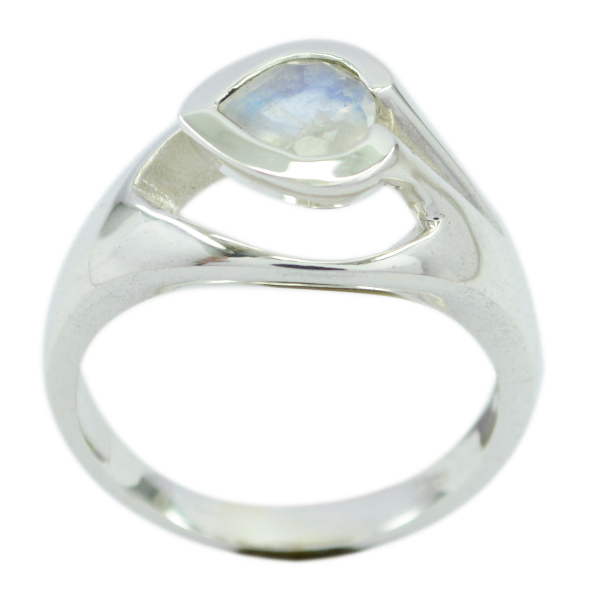 Rainbow Moonstone Solitaire French Silver White Gemstones Versatile Graceful Ring Jewellery
