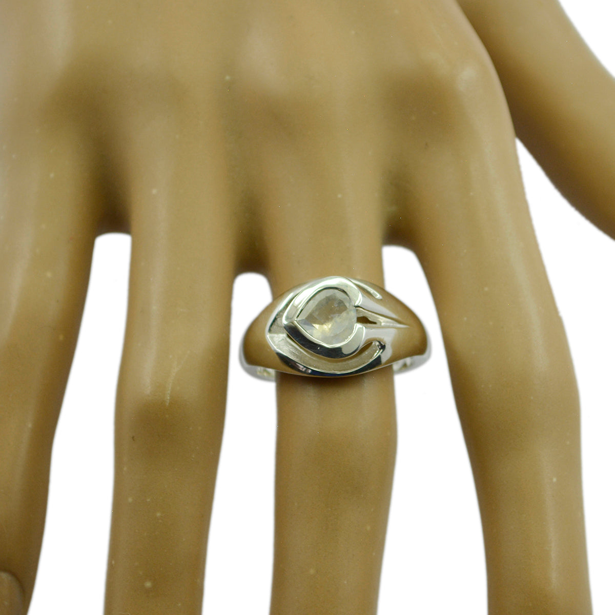 Rainbow Moonstone Solitaire French Silver White Gemstones Versatile Graceful Ring Jewellery