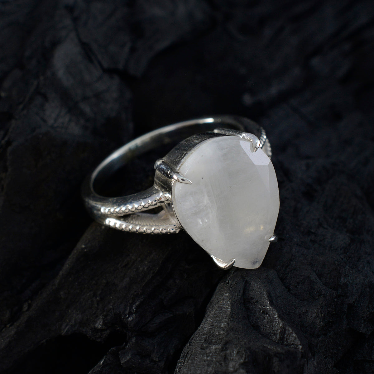 Rainbow Moonstone Solitaire African Silver White Gemstones Eye catching Love Ring Jewellery