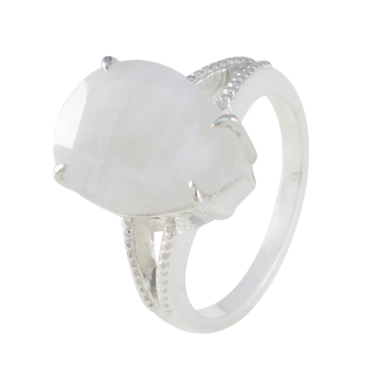 Anillo de amor llamativo con solitario de piedra lunar arcoíris, piedras preciosas blancas africanas y plata Imagen secundaria del producto