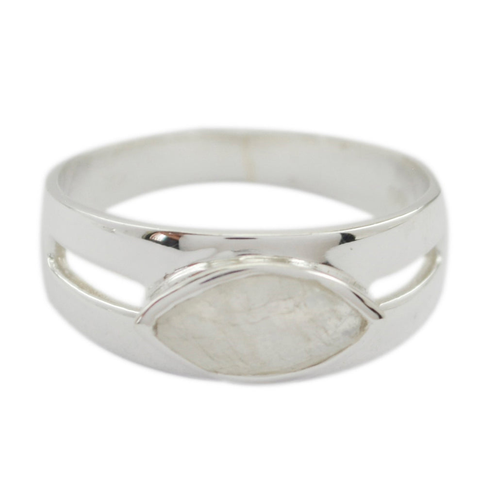 Rainbow Moonstone Solitaire Russian 92.5 Silver White Gemstones Slim Contemporary Ring Jewellery