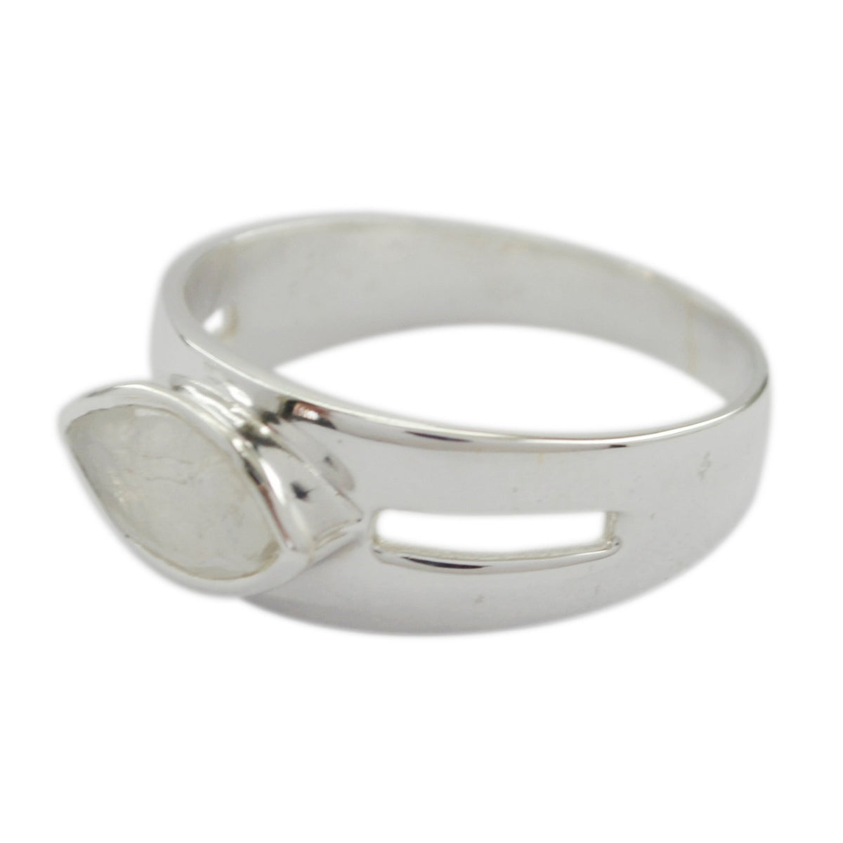 Rainbow Moonstone Solitaire Russian 92.5 Silver White Gemstones Slim Contemporary Ring Jewellery