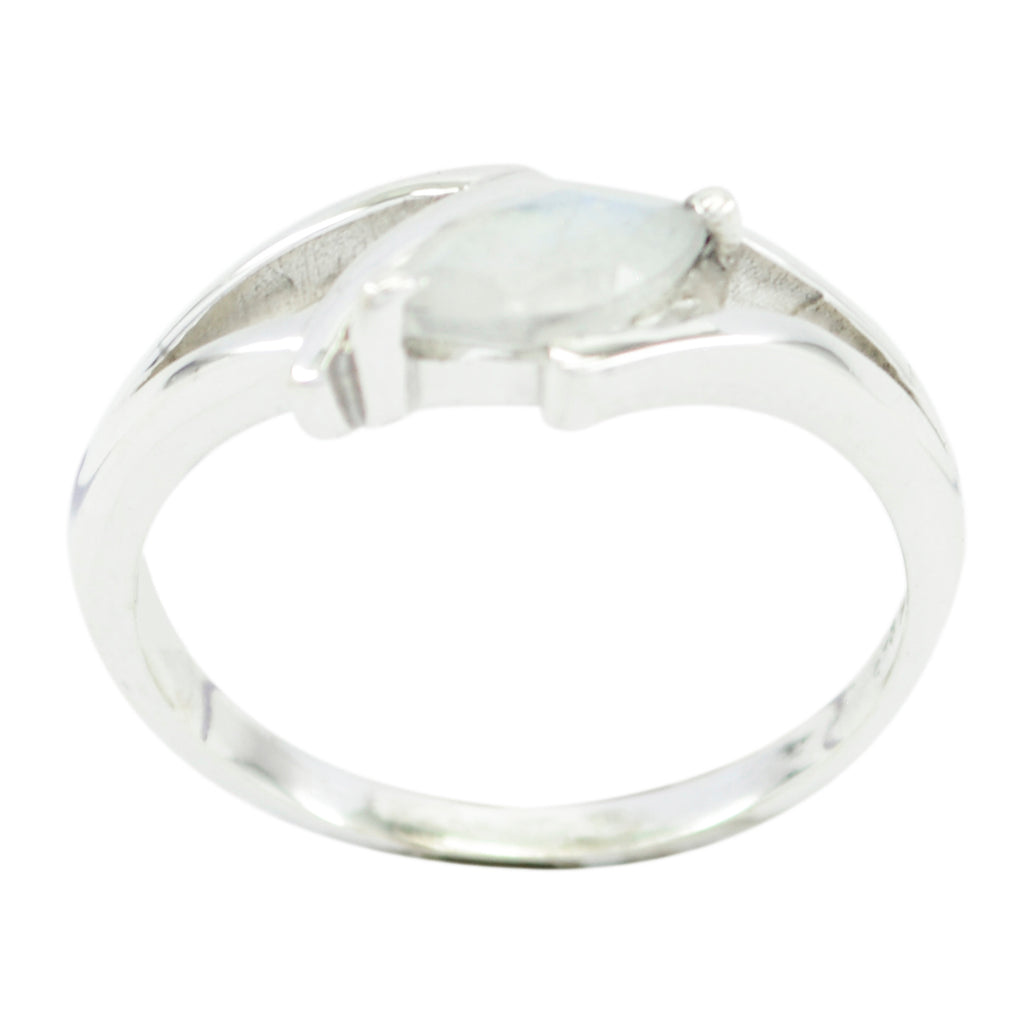 Rainbow Moonstone Solitaire American 925 Sterling Silver White Gemstone Dainty Modern Ring Jewelry