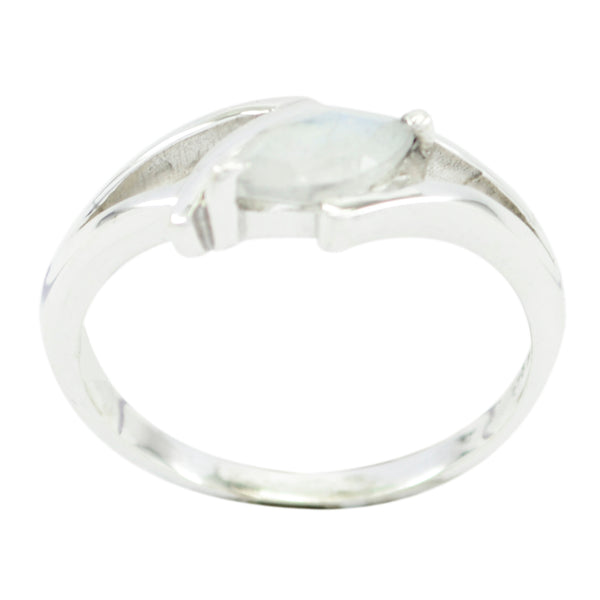 Rainbow Moonstone Solitaire American 925 Sterling Silver White Gemstone Dainty Modern Ring Jewelry