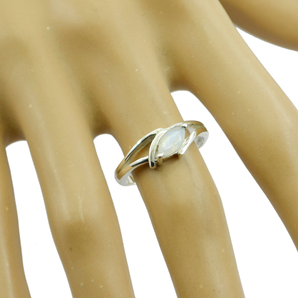 Rainbow Moonstone Solitaire American 925 Sterling Silver White Gemstone Dainty Modern Ring Jewelry
