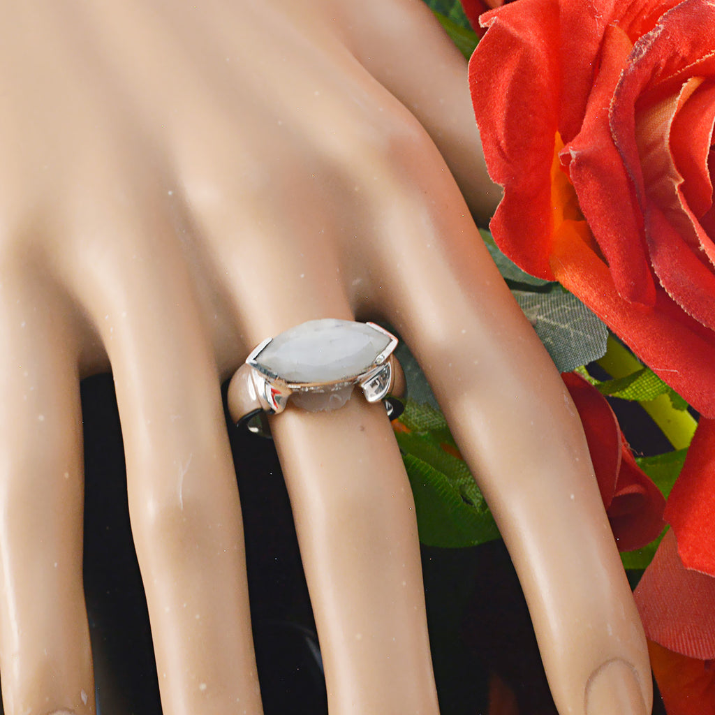 Rainbow Moonstone Solitaire Mexican 92.5 Silver White Gemstone Essential  Filigree Ring Jewellery