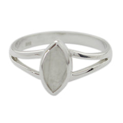 Rainbow Moonstone Solitaire Japanese Sterling Silver White Gemstones Dainty Geometric Ring Jewelry