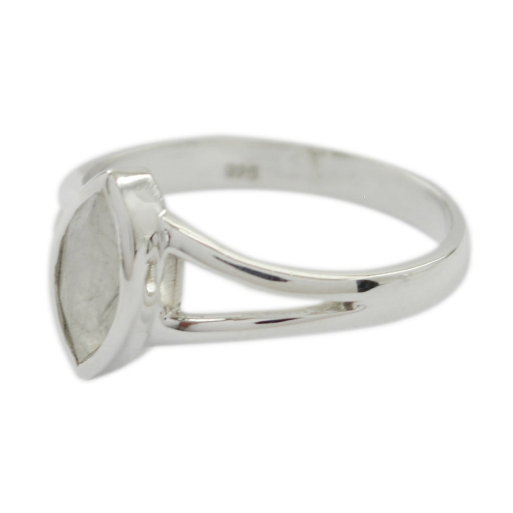 Rainbow Moonstone Solitaire Japanese Sterling Silver White Gemstones Dainty Geometric Ring Jewelry