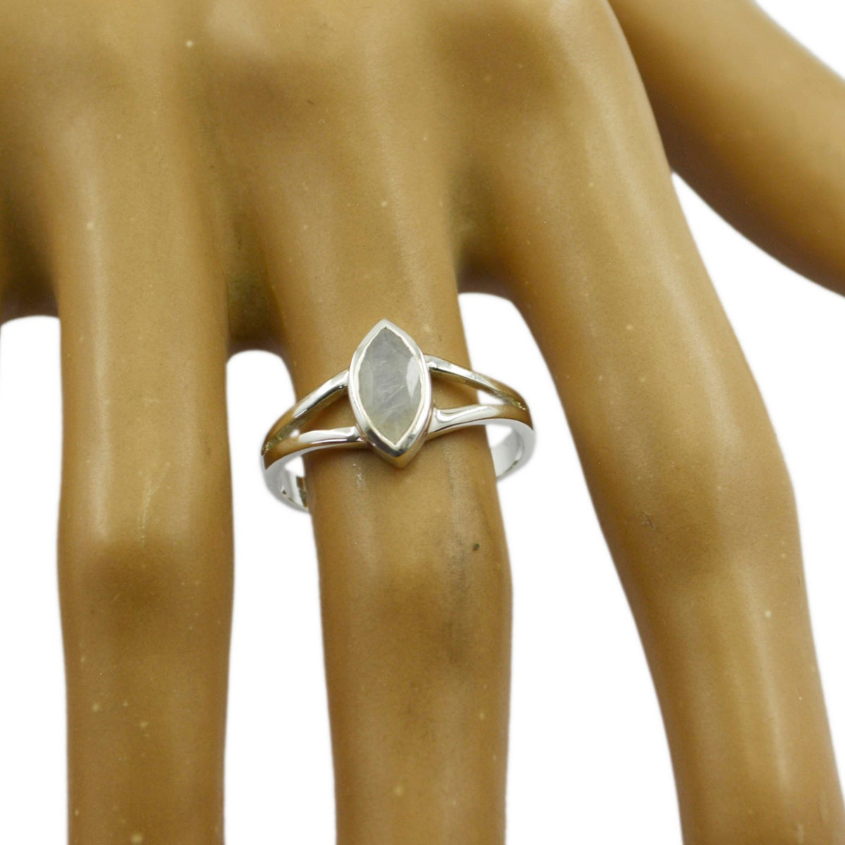 Rainbow Moonstone Solitaire Japanese Sterling Silver White Gemstones Dainty Geometric Ring Jewelry