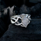 Rainbow Moonstone Solitaire French 925 Silver White Gemstone Tiny Art Deco Ring Jewellery