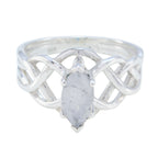 Rainbow Moonstone Solitaire French 925 Silver White Gemstone Tiny Art Deco Ring Jewellery
