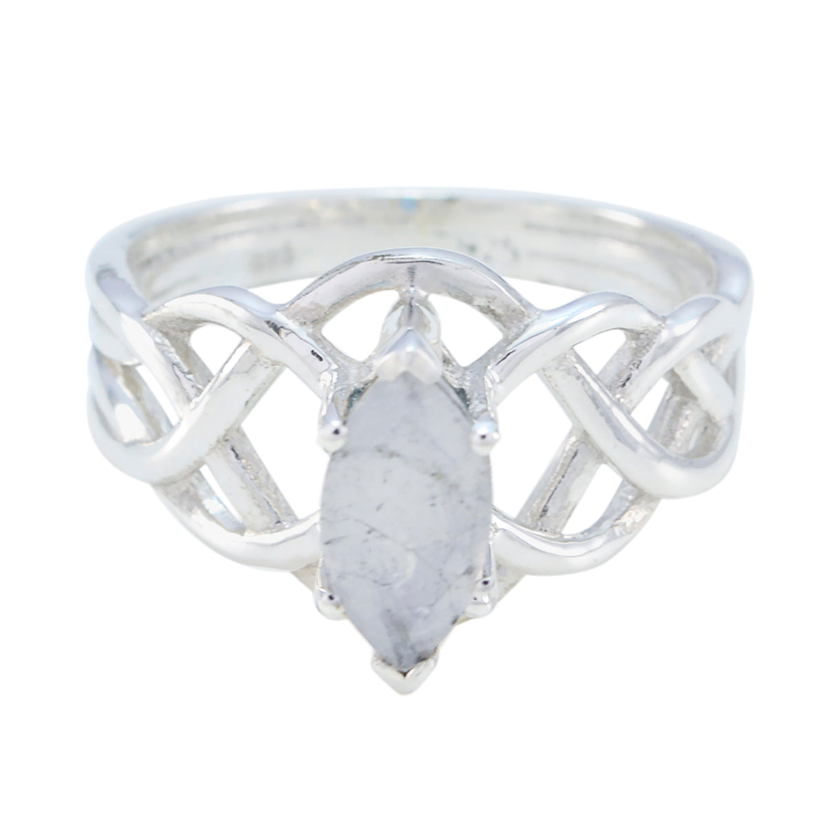 Rainbow Moonstone Solitaire French 925 Silver White Gemstone Tiny Art Deco Ring Jewellery