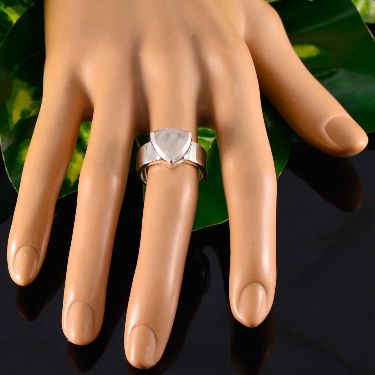 Rainbow Moonstone Solitaire Mexican Silver White Gemstones Eye catching Signet Band Jewelry