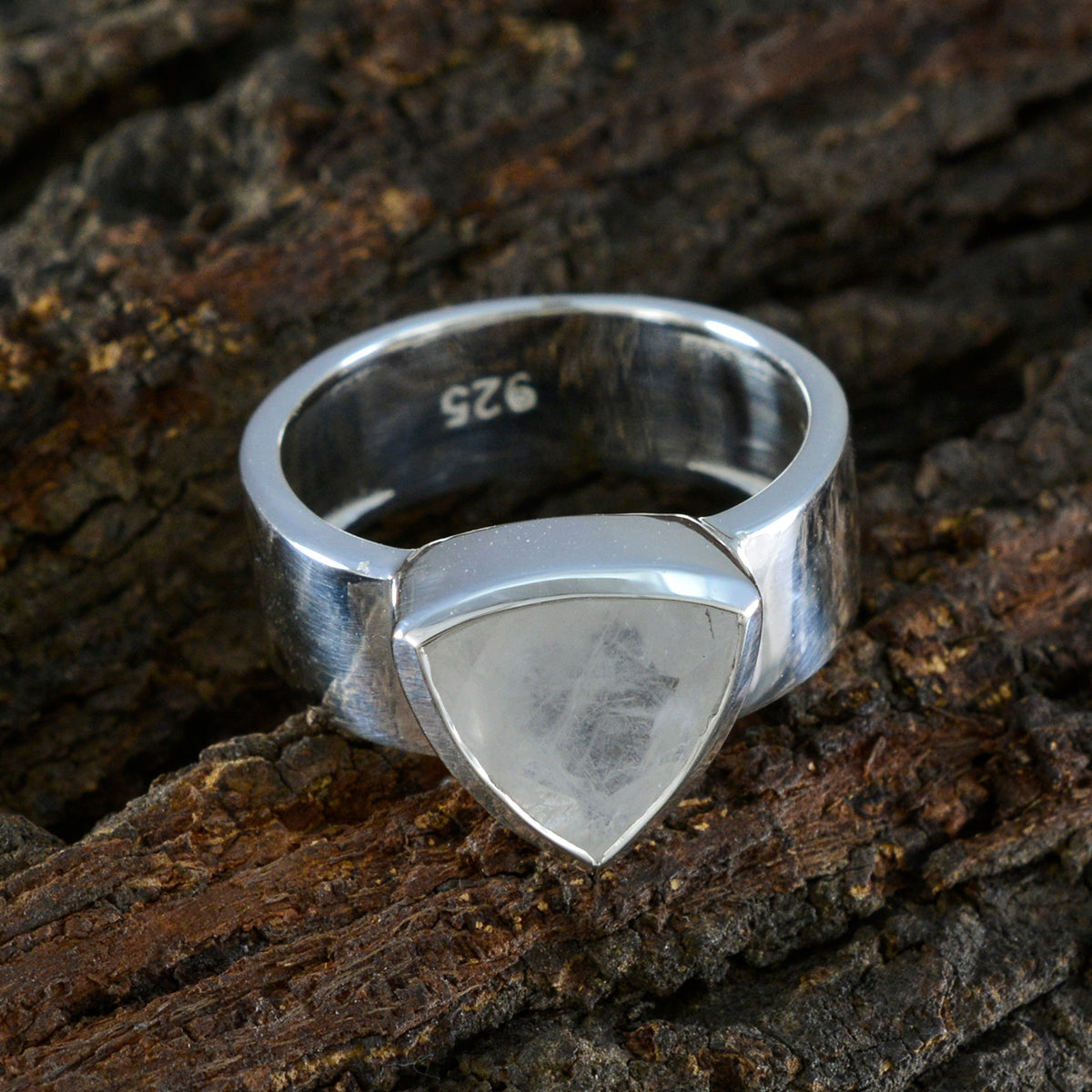 Rainbow Moonstone Solitaire Mexican Silver White Gemstones Eye catching Signet Band Jewelry