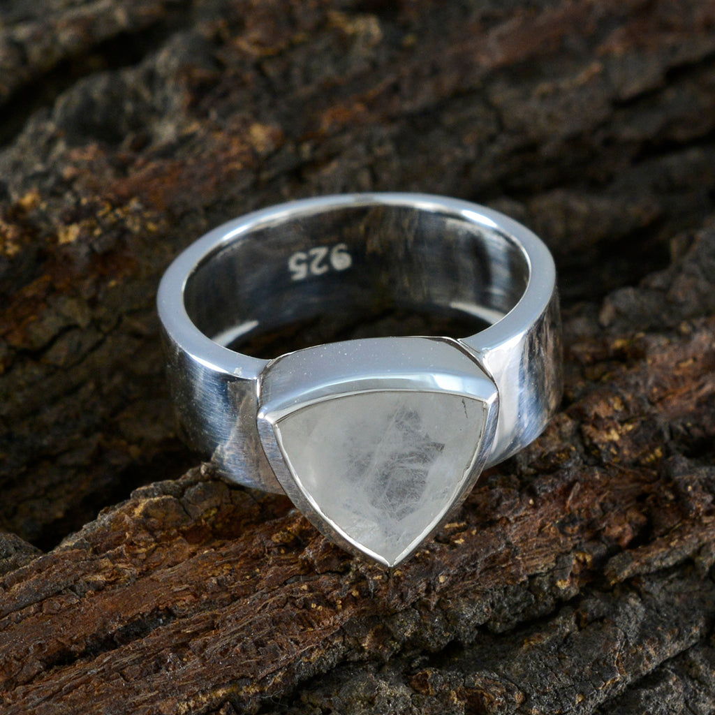 Rainbow Moonstone Solitaire Mexican Silver White Gemstones Eye catching Signet Band Jewelry