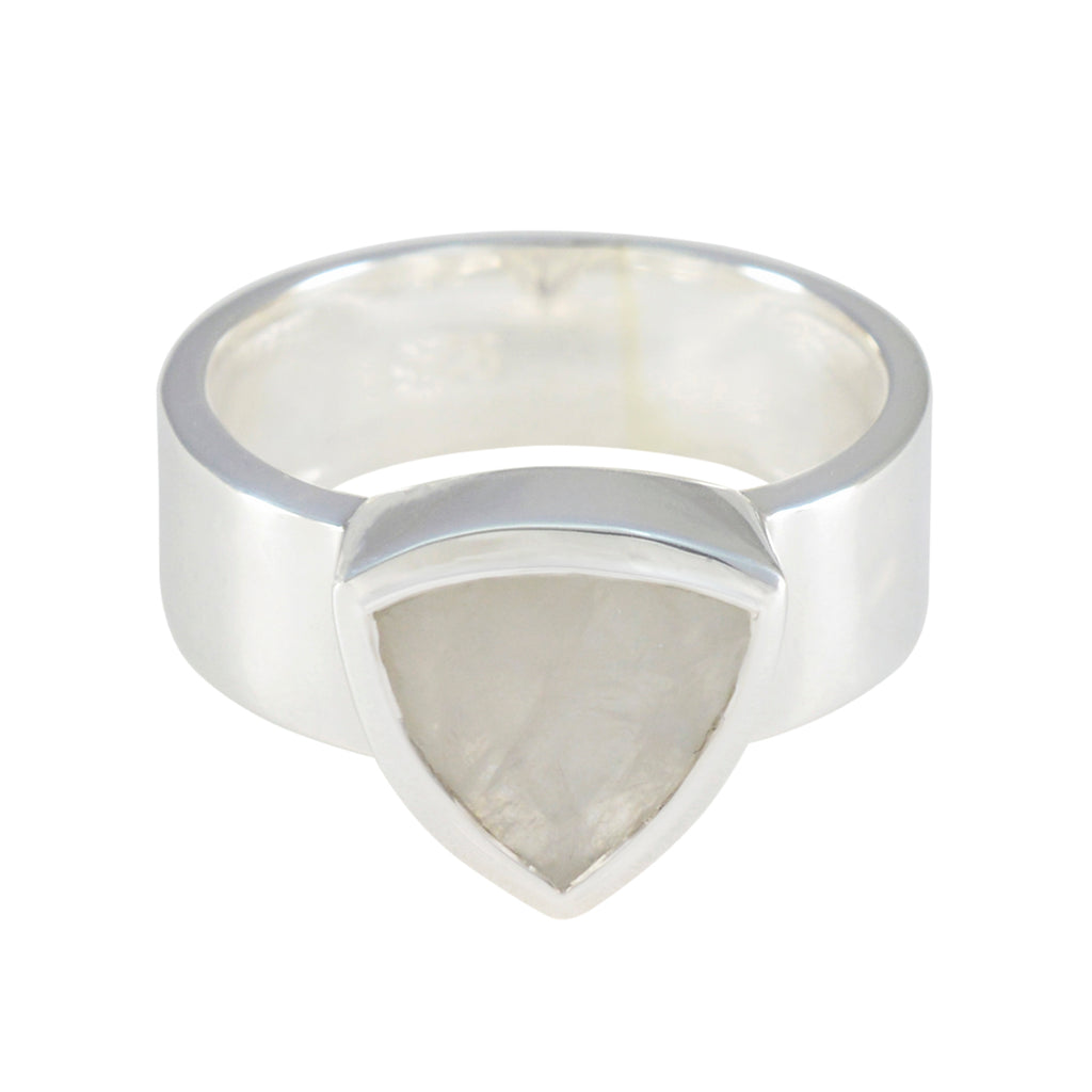 Rainbow Moonstone Solitaire Mexican Silver White Gemstones Eye catching Signet Band Jewelry