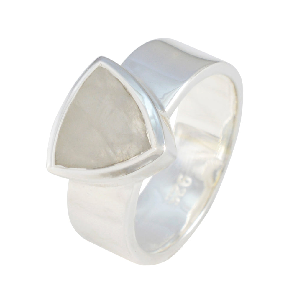 Rainbow Moonstone Solitaire Mexican Silver White Gemstones Eye catching Signet Band Jewelry